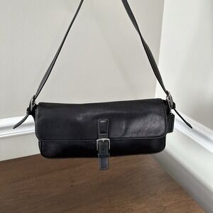 Vtg Coach Y2K Hamptons East West Black Leather Shoulder Bag 7784 Buckle Purse